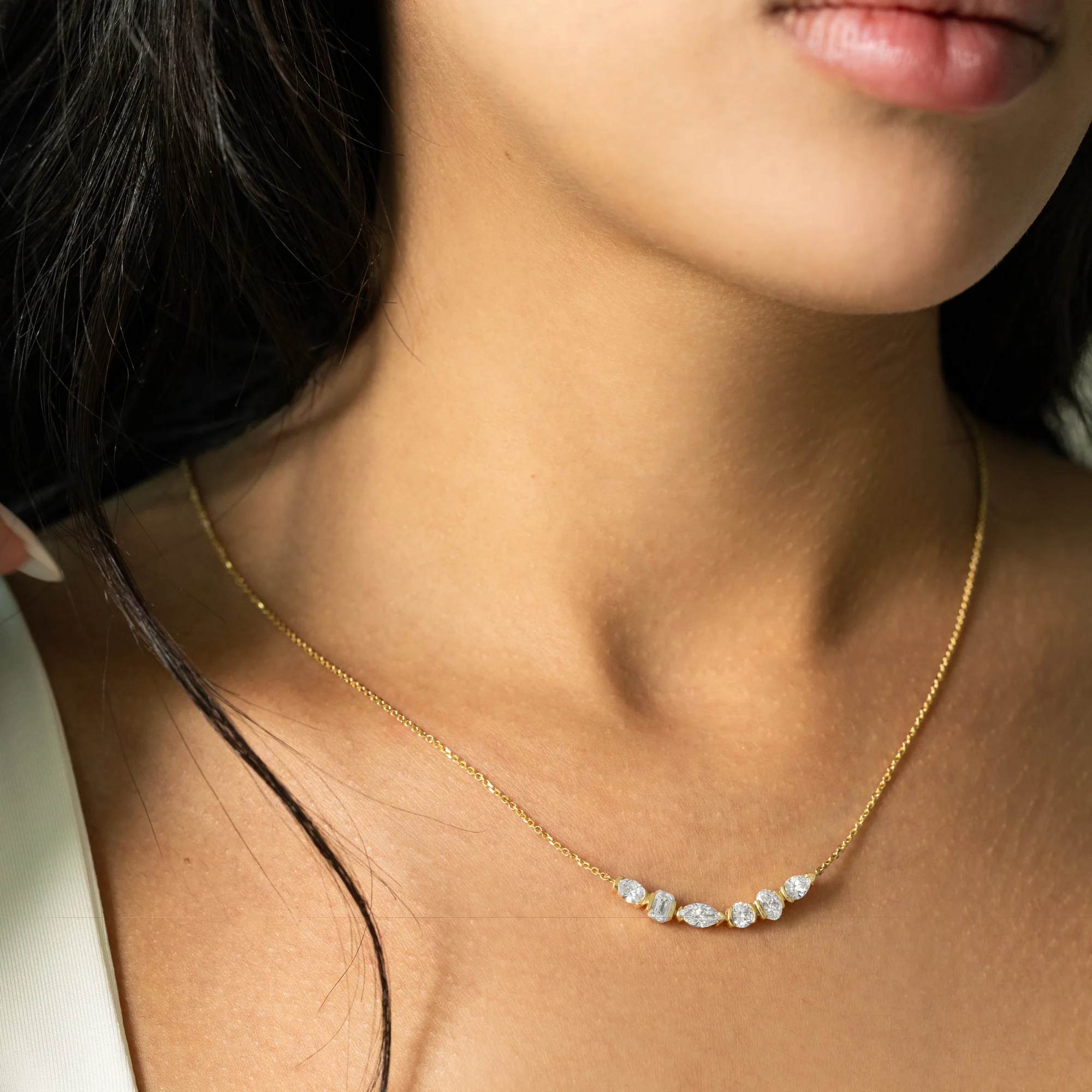 Cascade Multi-Shape Diamond Bar Necklace - Image 2