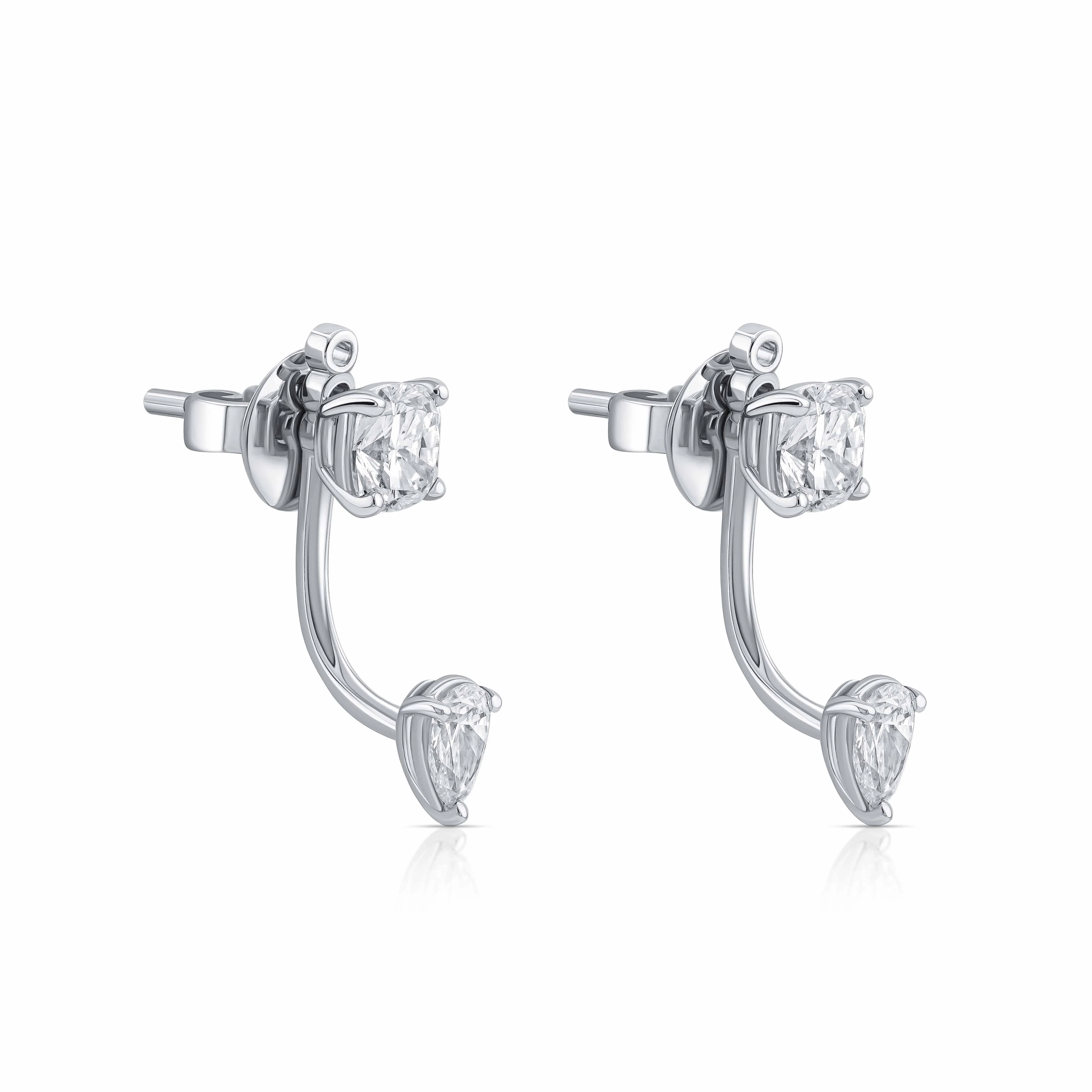 Dual Diamond Jacket Earrings – Cushion & Pear Drop - Image 3
