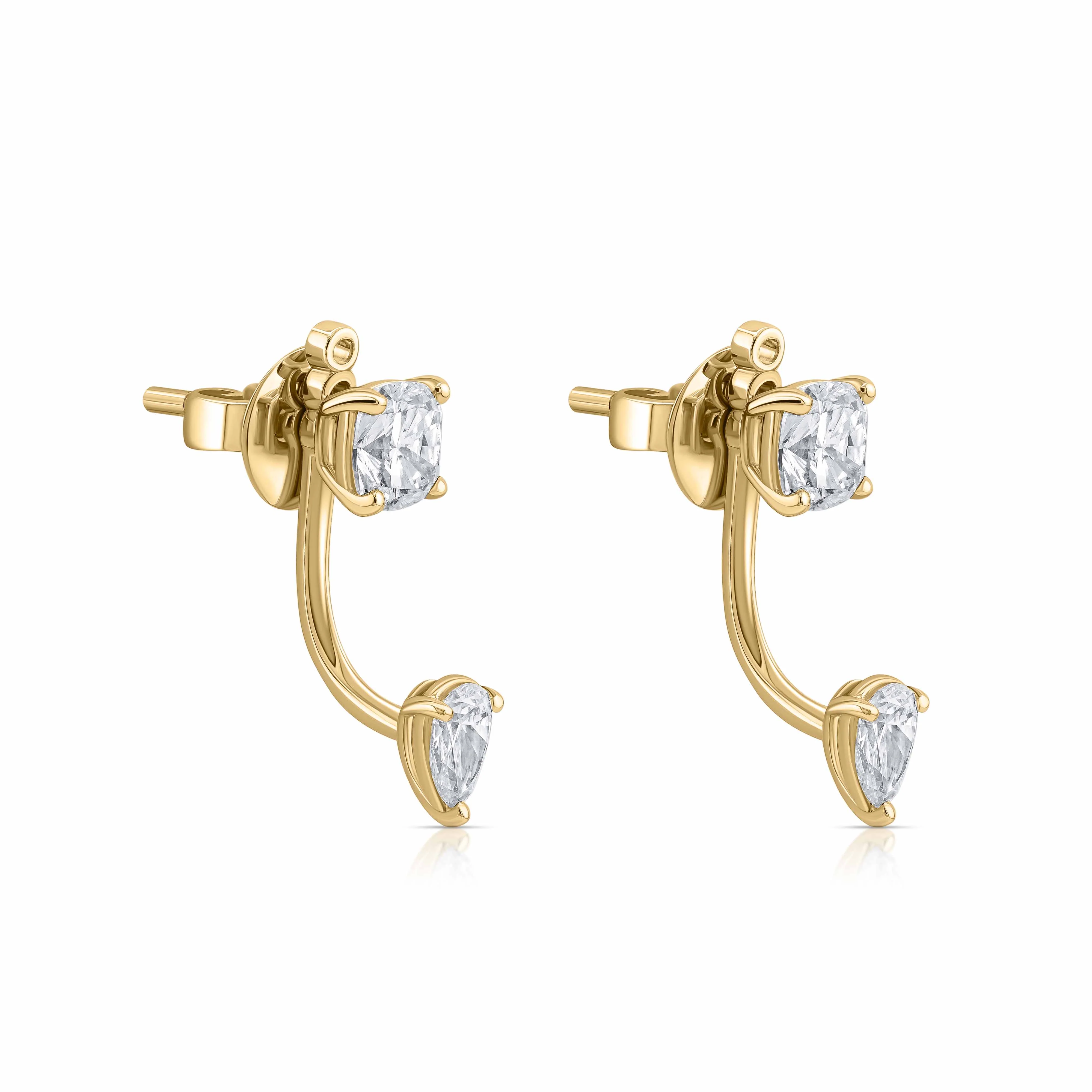 Dual Diamond Jacket Earrings – Cushion & Pear Drop - Image 4
