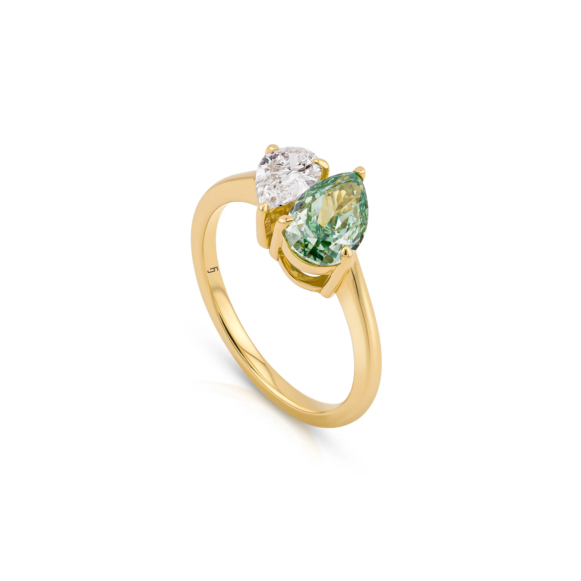Fancy Vivid Bluish Green Toi et Moi Diamond Ring - Image 3