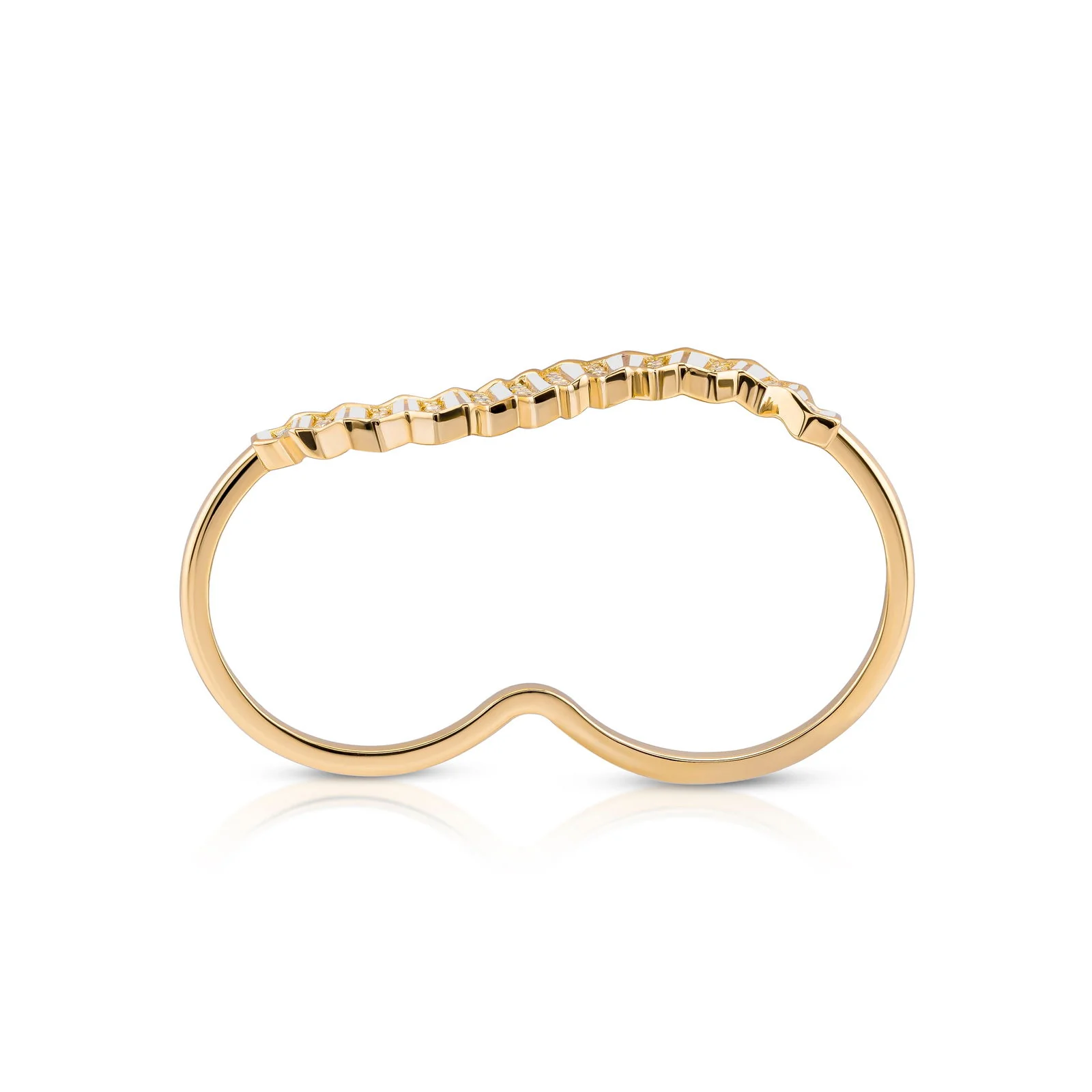 Pleated Ola Two Finger Gold Ring (White Enamel) - Image 5