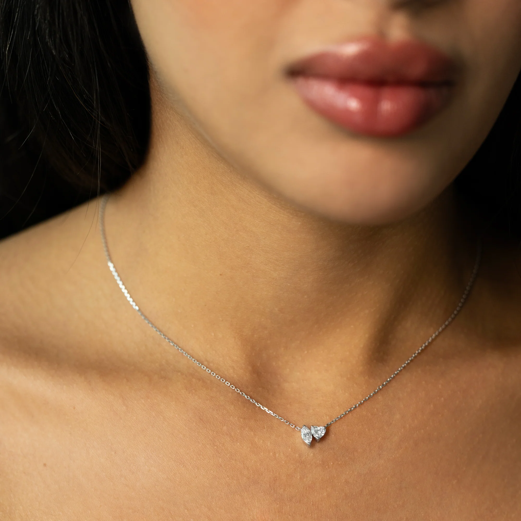 Toi et Moi Diamond Necklace – Heart & Marquise - Image 2