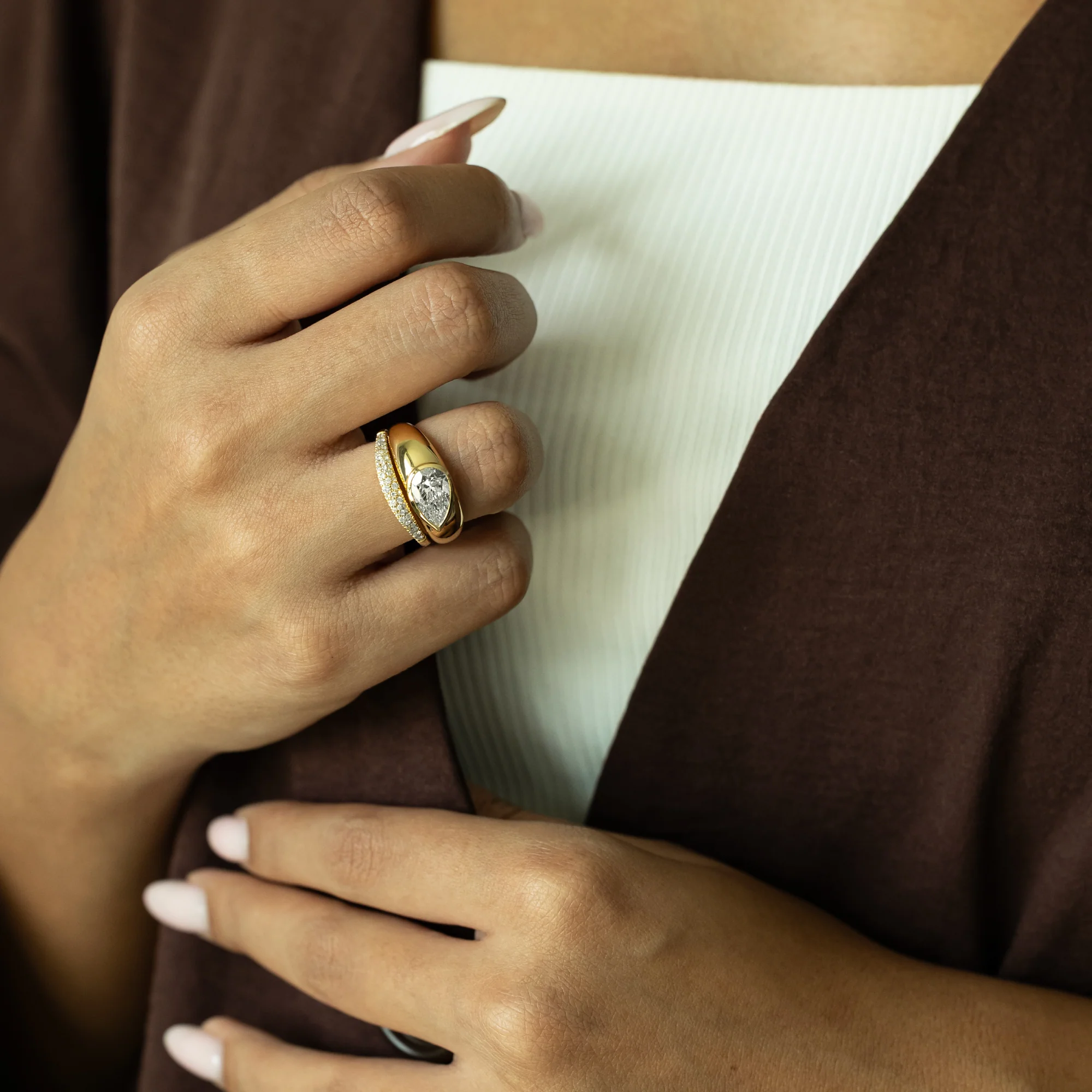 Zia Dome Pear Engagement Ring - Image 3